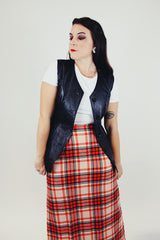 women's vintage black leather vest round neck button front