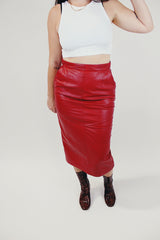 women's vintage 1980's red leather high waisted skirt