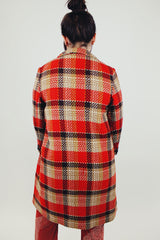 red and brown wool plaid women's vintage coat 1960's
