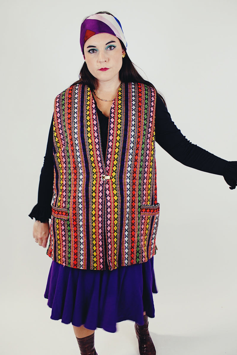 women's vintage multicolor print vest sleeveless 