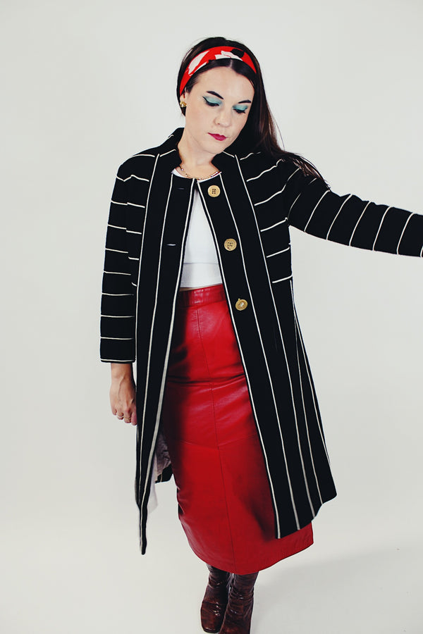 long black coat with white stripes and gold buttons women's vintage mandarin collar