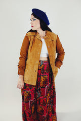 suede and knit vintage women's 1970's jacket with collar and buttons