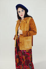 suede and knit vintage women's 1970's jacket with collar and buttons