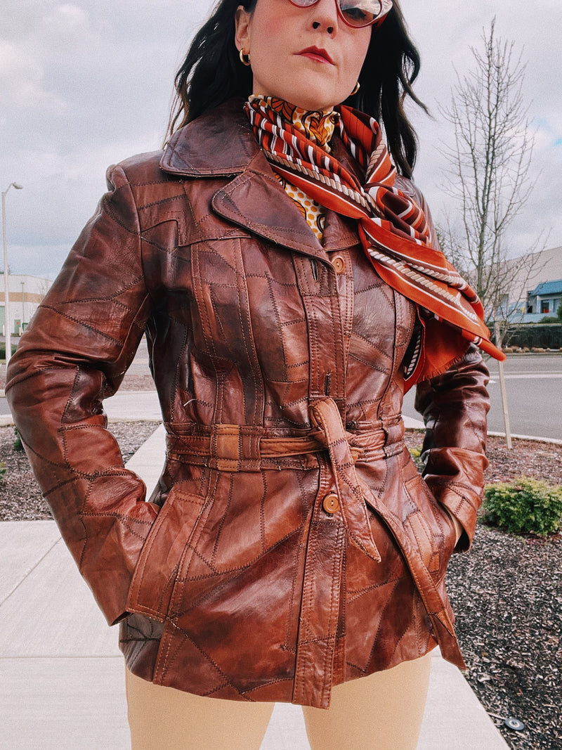 Brown Leather Patchwork Jacket