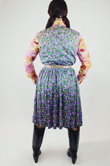 sleeveless floral print midi length dress polyester material vintage 1960's