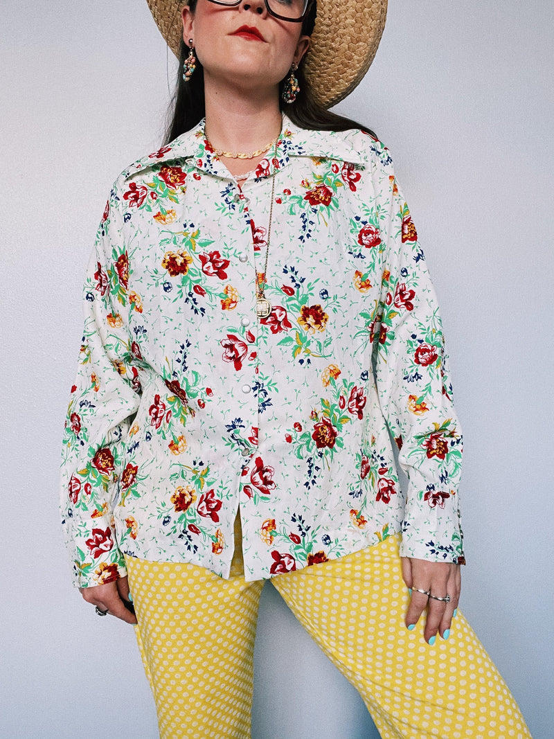 Long Sleeve Floral Button Up Blouse
