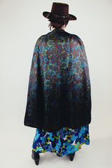1960's reversible poncho with buttons and collar one side is gold one side is floral print vintage