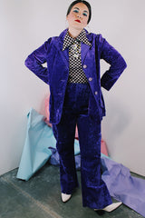 Women's vintage 1970's royal purple velvet matching blazer and pants suit