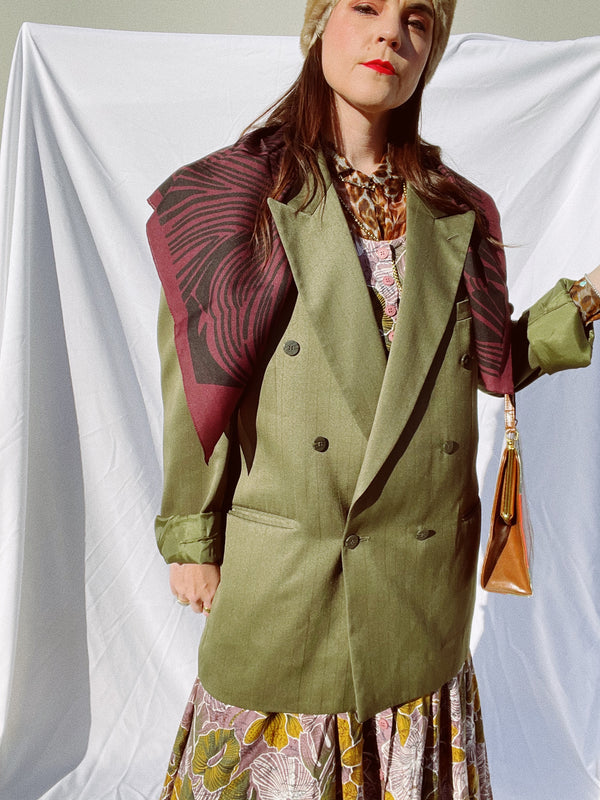 square plum colored polyester scarf with black abstract print vintage made in Italy