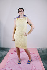 sleeveless yellow cotton dress with lace overlay vintage 1960's