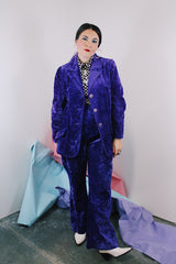 Women's vintage 1970's royal purple velvet matching blazer and pants suit