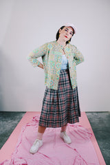 long sleeve pastel colored printed cardigan wool vintage women's