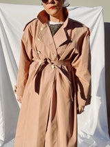 long sleeve blush pink long length women's vintage 1980's trench coat 
