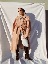 long sleeve blush pink long length women's vintage 1980's trench coat 