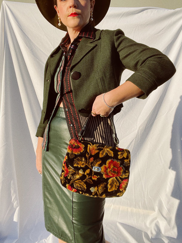 floral tapestry print purse vintage 1970's