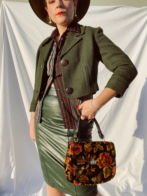 floral tapestry print purse vintage 1970's