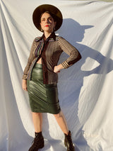 forest green high waisted leather pencil skirt vintage 1980's 
