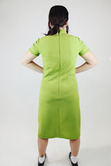 pea green matching dress and jacket set polyester vintage 1960's