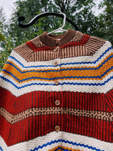 striped knit poncho with buttons and fringe hem women's vintage 1970's
