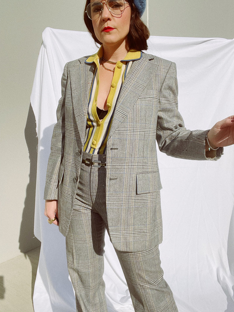 grey plaid vintage 1970's suit with pants and blazer