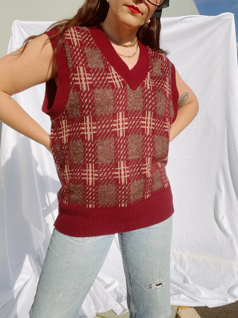 sleeveless maroon sweater vest vintage 1960's