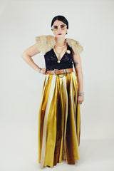 satin maxi skirt in gold and  yellow vertical stripe vintage 