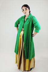 3/4 arm length green velvet long button up jacket with collar vintage 1940's