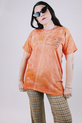 short sleeve orange tie dye graphic vintage tee 1980's mick jagger she's the boss