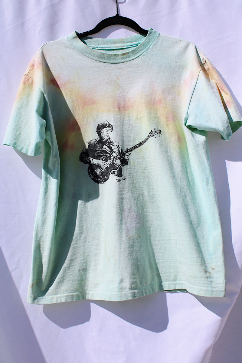 short sleeve teal with orange and yellow tie dye vintage graphic band tee phil lesh grateful dead 1986