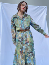 long sleeve shirt dress with collar in a fun abstract print 1960's vintage women's