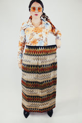 knubby tapestry textured striped maxi skirt with elastic waistband vintage women's 1960's