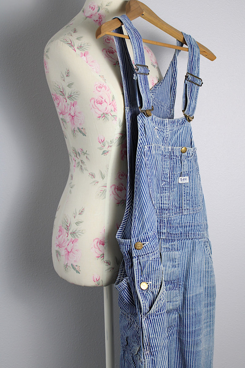 Men's or women's vintage 1960's Lee blue and white denim hickory striped overalls. 