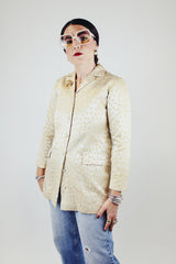 cream satin blazer with buttons and pockets vintage women's 1950's