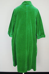 3/4 arm length green velvet long button up jacket with collar vintage 1940's
