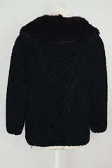 black nubby wool jacket with dark brown fur trim around collar vintage 1940's