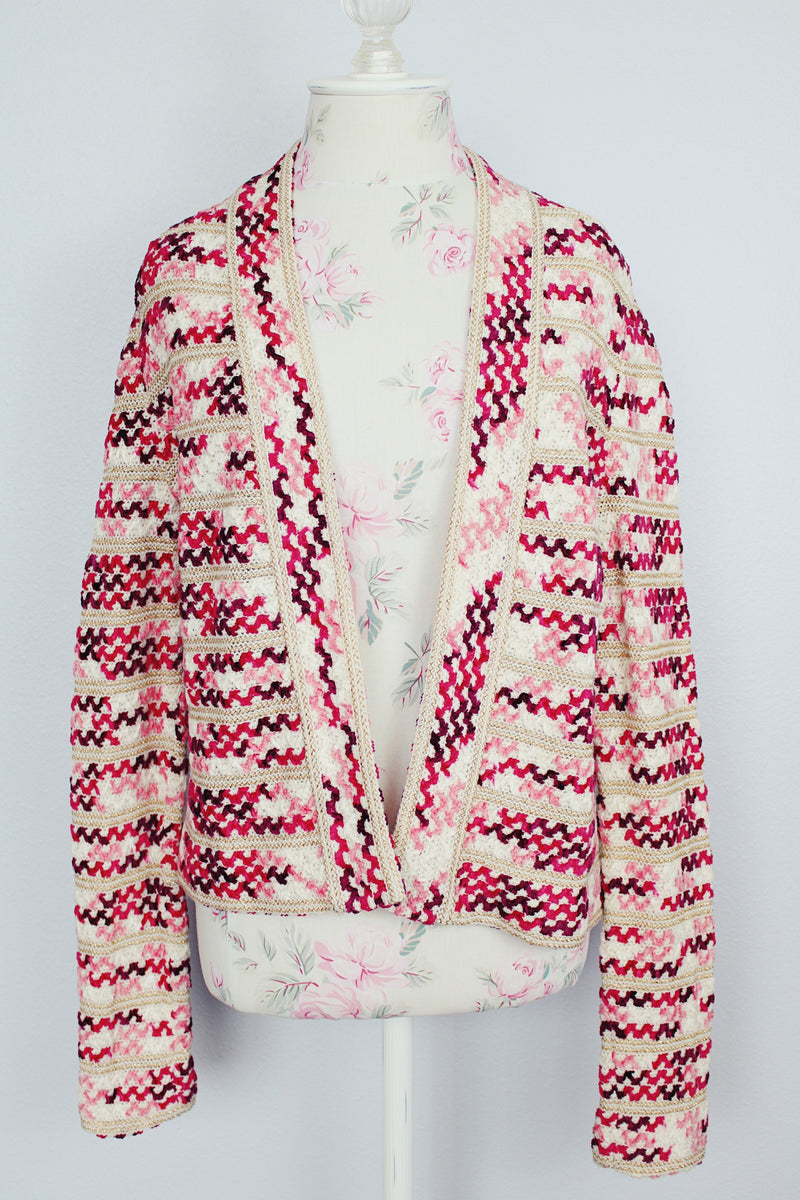 cream with pink striped open cardigan vintage 1960's