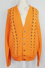long sleeve wool orange cardigan buttons up the front cable knit detail vintage 1960's