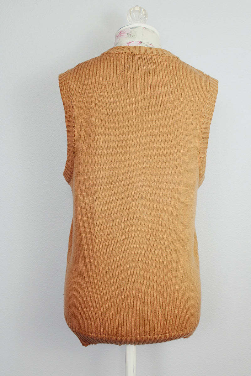 tan beige sleeveless acrylic sweater vest vintage 1970's