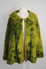 green faux fure poncho with one button closure vintage 1970's