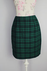 green and black plaid mini skirt form fitting 1990's
