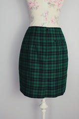 green and black plaid mini skirt form fitting 1990's