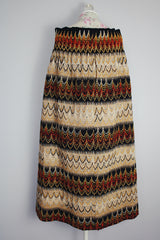 knubby tapestry textured striped maxi skirt with elastic waistband vintage women's 1960's