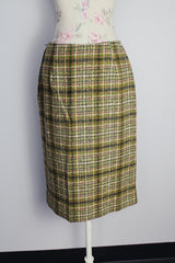 green plaid print wool pencil skirt pendleton vintage 1970's