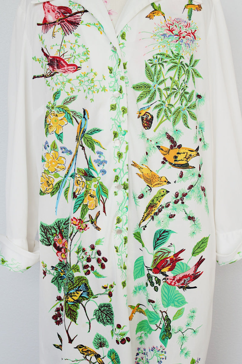 bird print shirt dress Long Sleeve Bird Print Shirt Dress