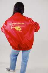 long sleeve red satin bomber jacket vintage 1980's