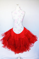 Women's vintage 1960's The Original Town 7 Country Petticoat label knee length bright red ruffled two layered tulle crinoline skirt