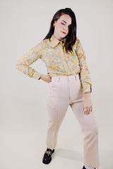 tan and white striped polyester pants vintage 1970's