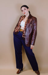 1970's maroon brown leather blazer two button closure vintage