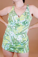 green printed vintage 1960's swimsuit one piece