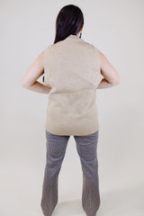 tan striped sleeveless v neck sweater vest acrylic vintage 1970's